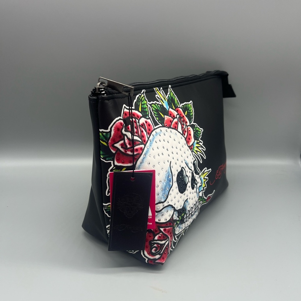 Ed hardy rhinestone skull and roses cosmetics bag - Picture 2 of 9